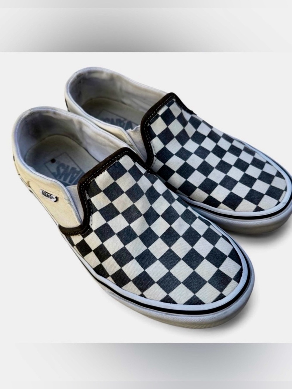 Vans Checkerboard Slip On Sneakers Black White Size 5 Women 6.5 grunge